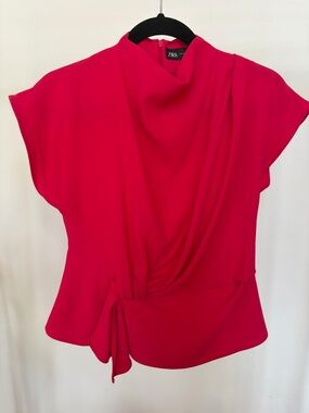 Zara Knot-Front Draped Cap Sleeve Top in Bright Fuchsia